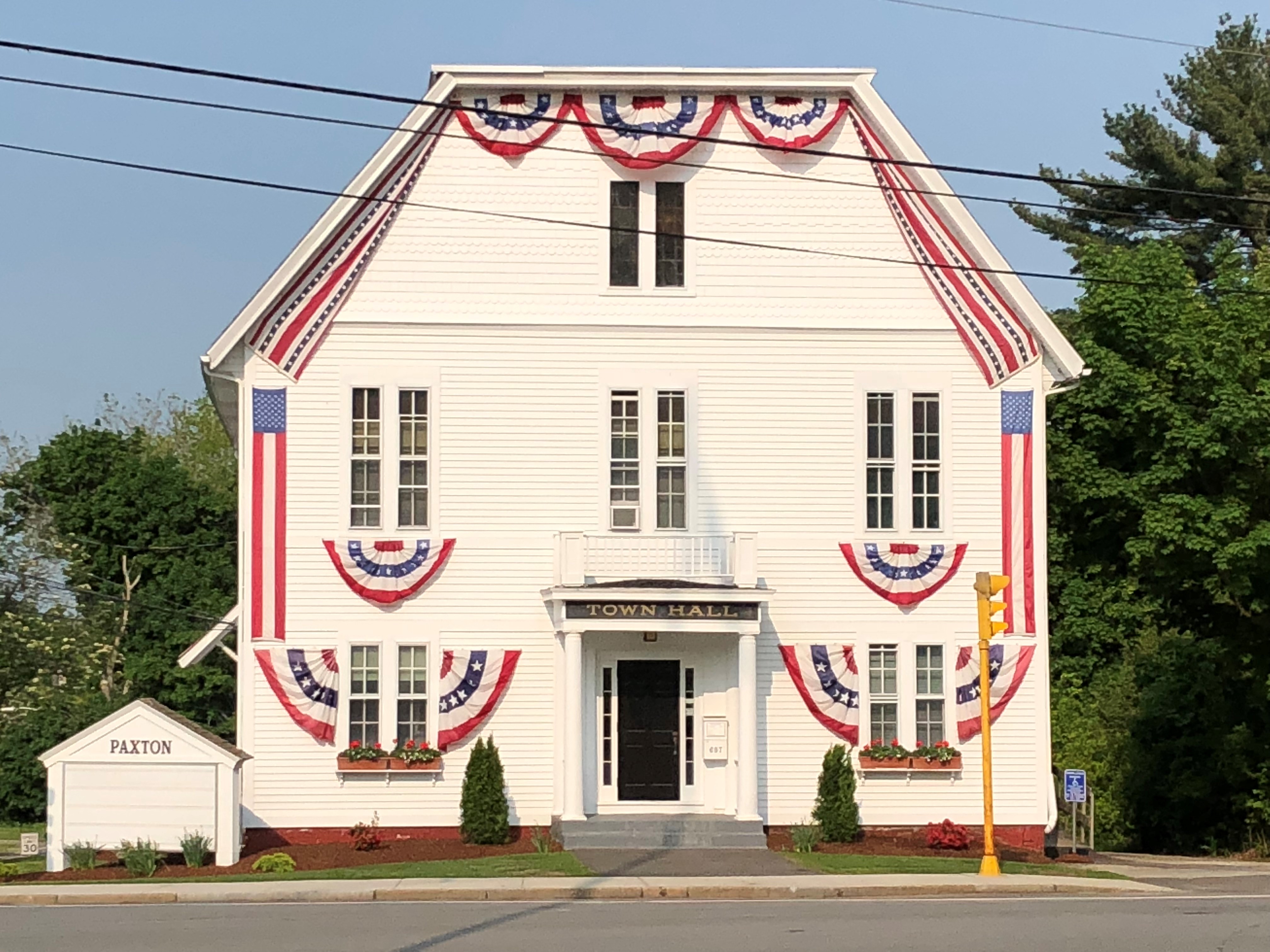 Town Hall decorated for the 4th of July