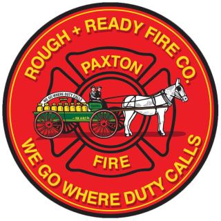 PFD logo red patch with horse-drawn fire wagon with motto Rough Ready Fire CO. We Go Where Duty Calls