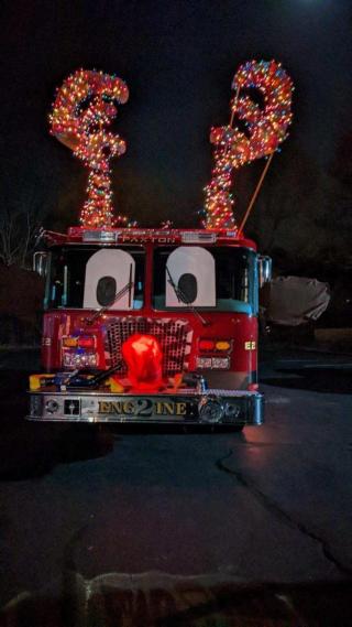 Firetruck dressed as Rudolph